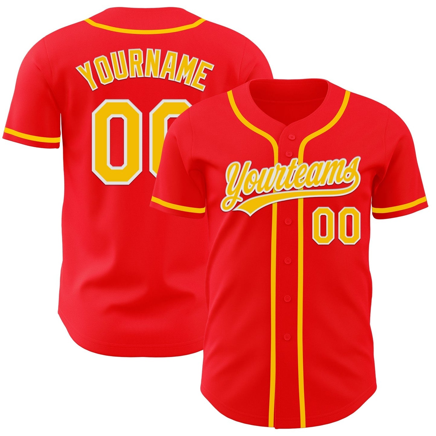 Custom Fire Red Yellow-White Authentic Baseball Jersey baseball jersey product view 1