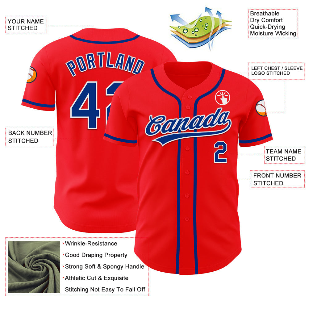 Custom Fire Red Royal-White Authentic Baseball Jersey baseball jersey product view 3