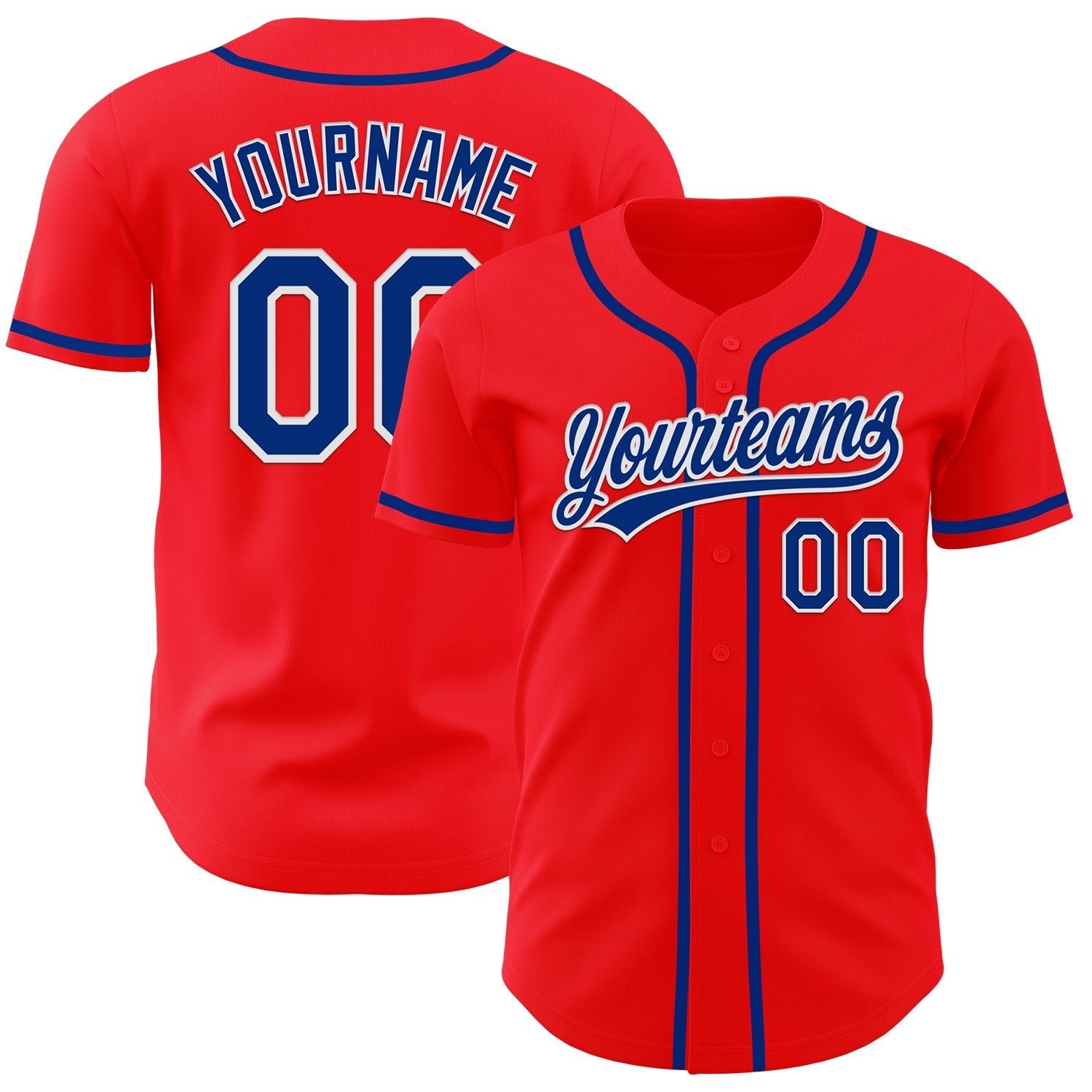 Custom Fire Red Royal-White Authentic Baseball Jersey baseball jersey product view 1