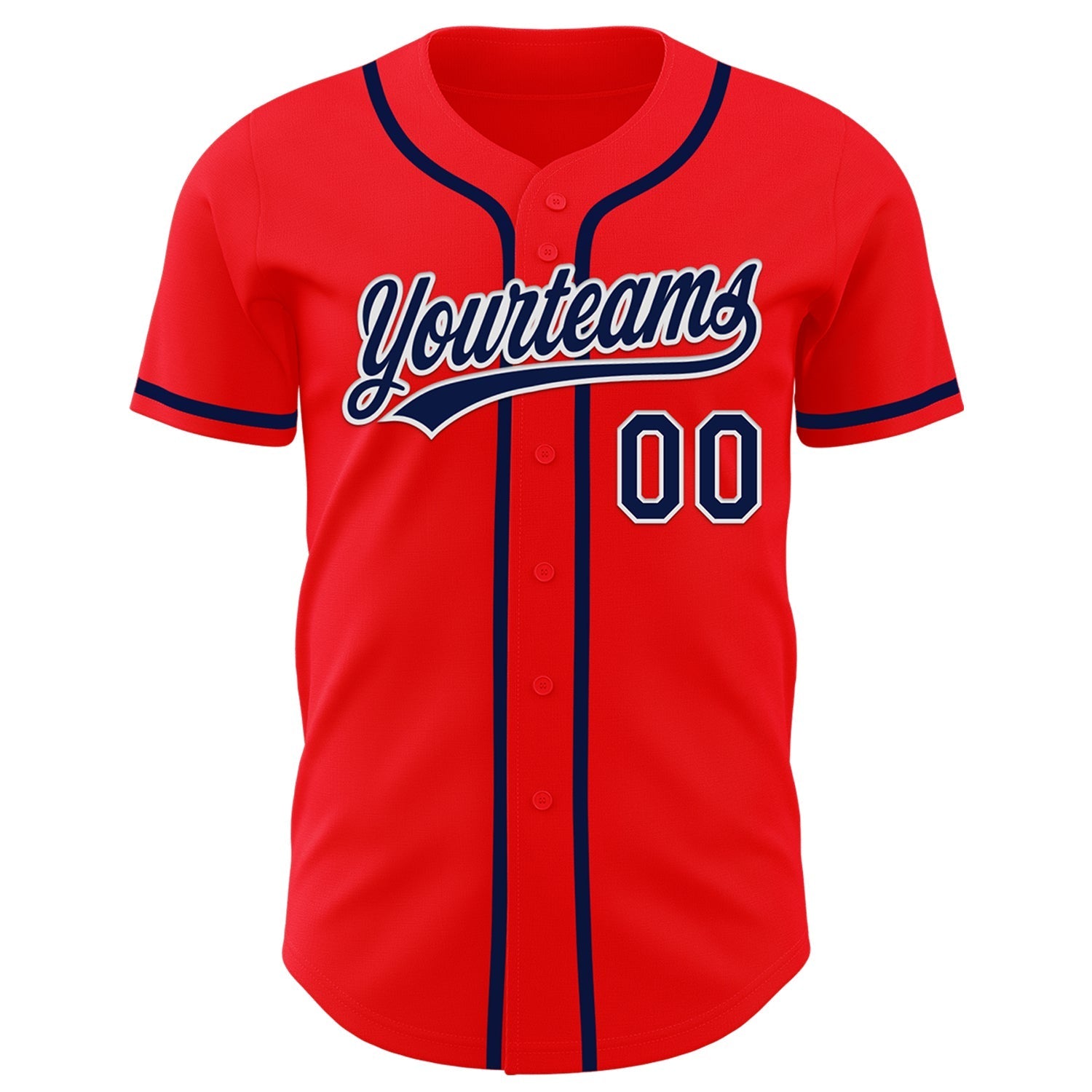 Custom Fire Red Navy-White Authentic Baseball Jersey baseball jersey product view 2