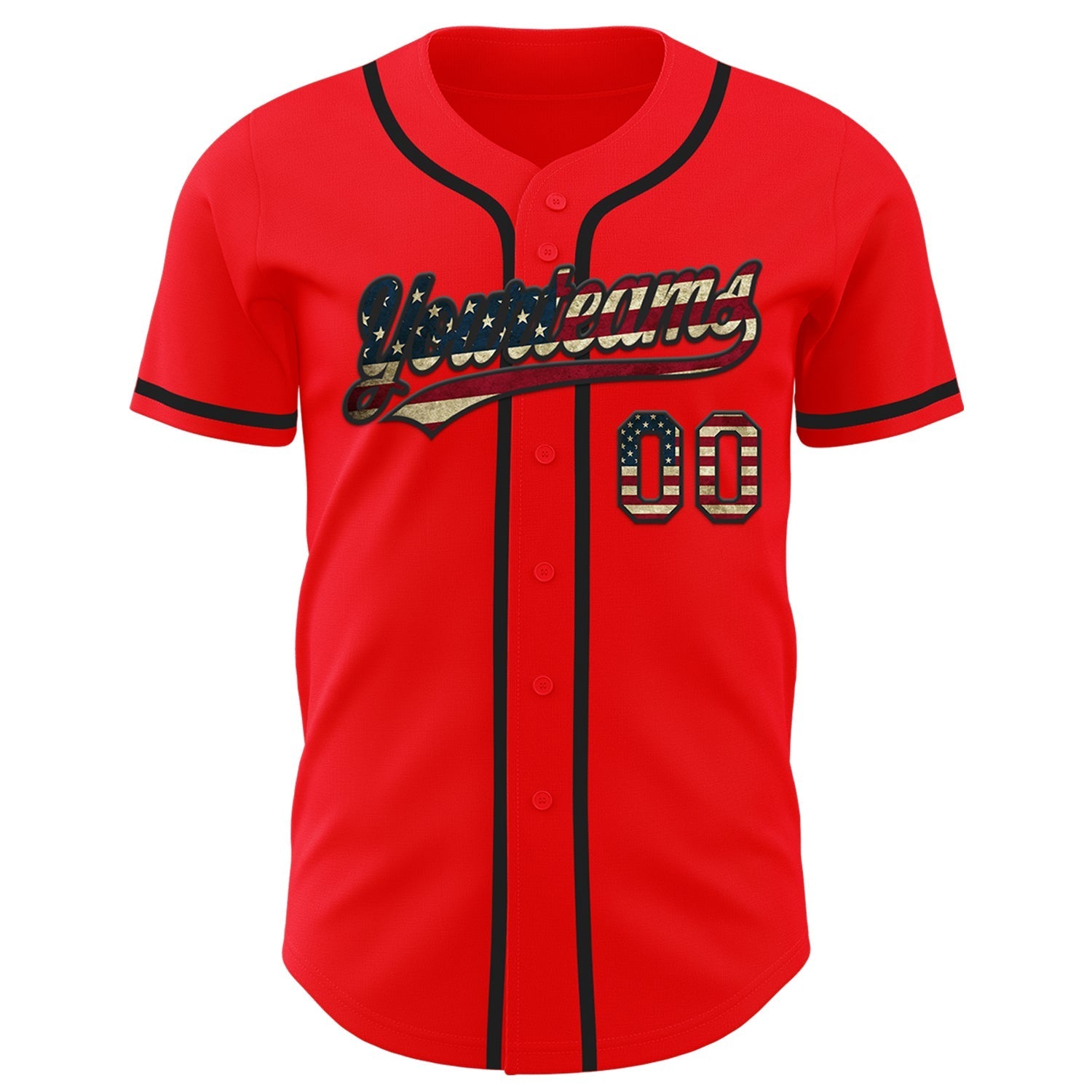 Custom Fire Red Vintage USA Flag-Black Authentic Baseball Jersey baseball jersey product view 2