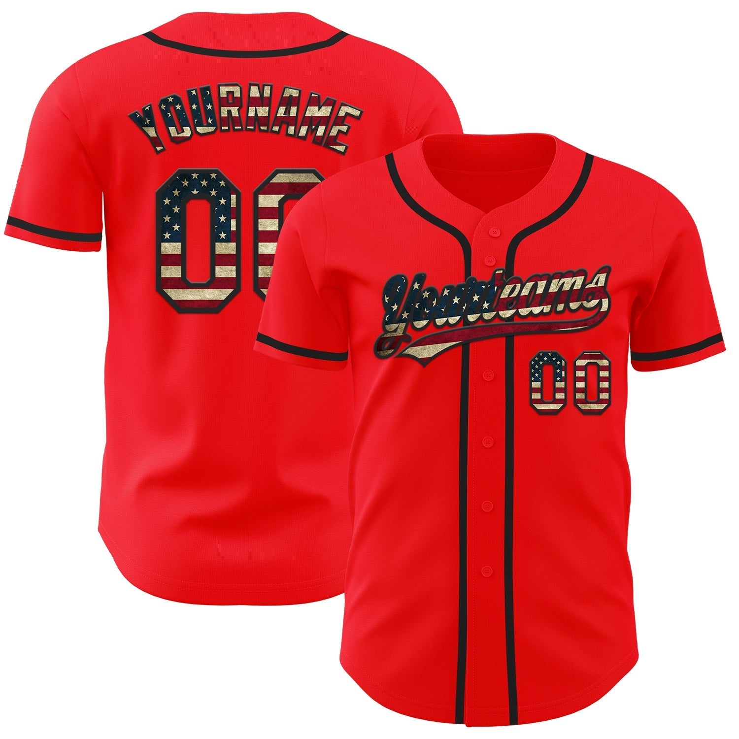 Custom Fire Red Vintage USA Flag-Black Authentic Baseball Jersey baseball jersey product view 1