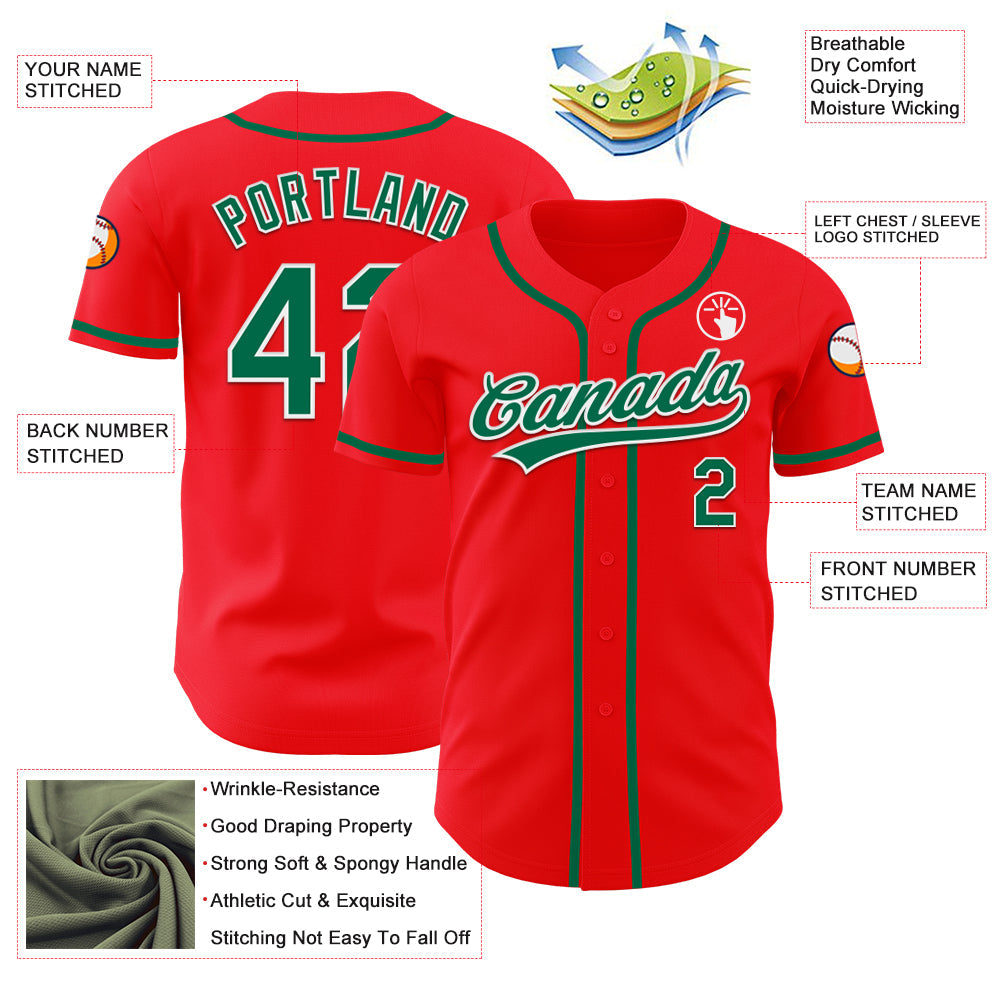 Custom Fire Red Kelly Green-White Authentic Baseball Jersey baseball jersey product view 3