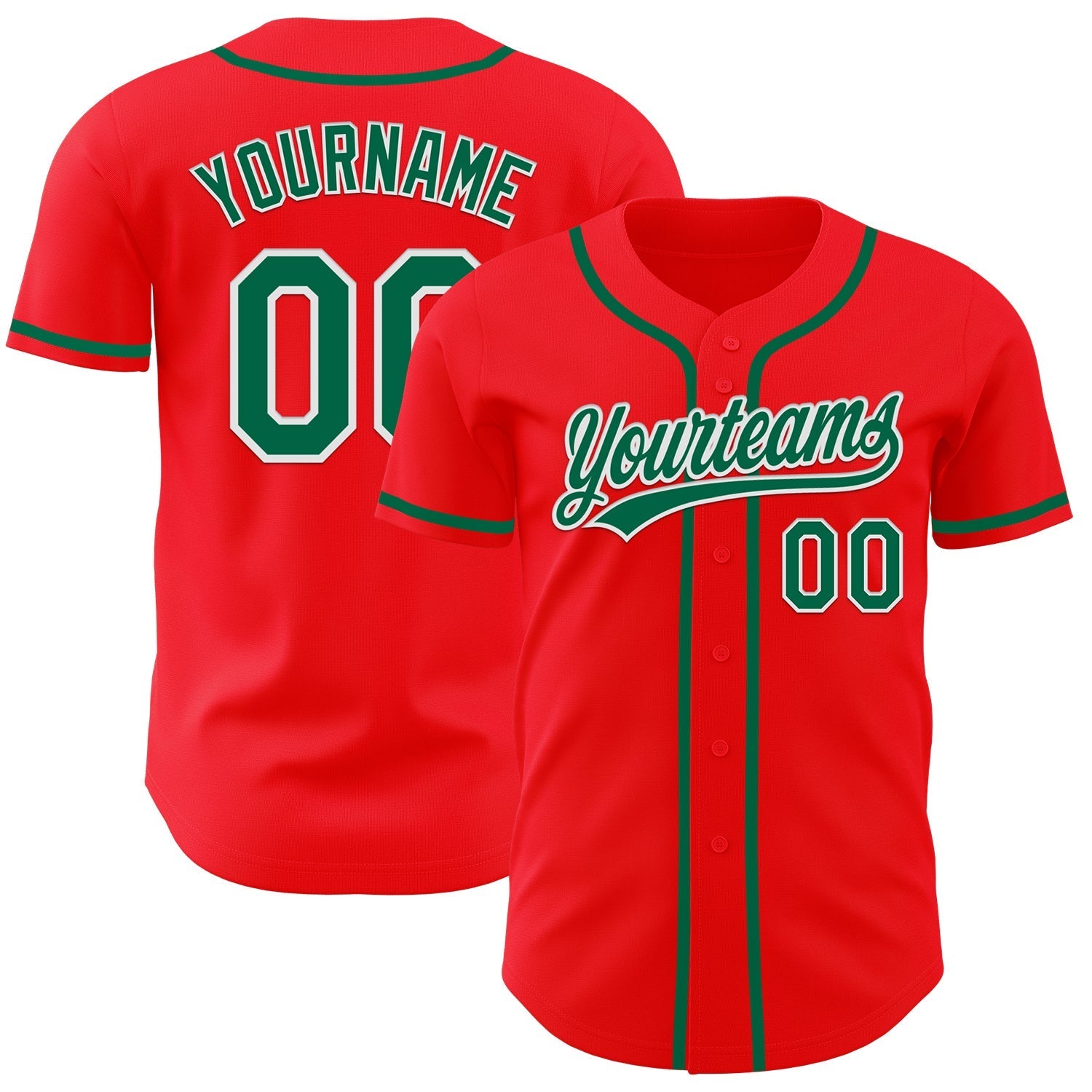 Custom Fire Red Kelly Green-White Authentic Baseball Jersey baseball jersey product view 1