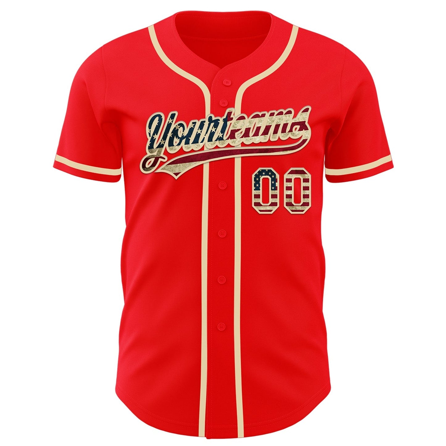 Custom Fire Red Vintage USA Flag-Cream Authentic Baseball Jersey baseball jersey product view 2