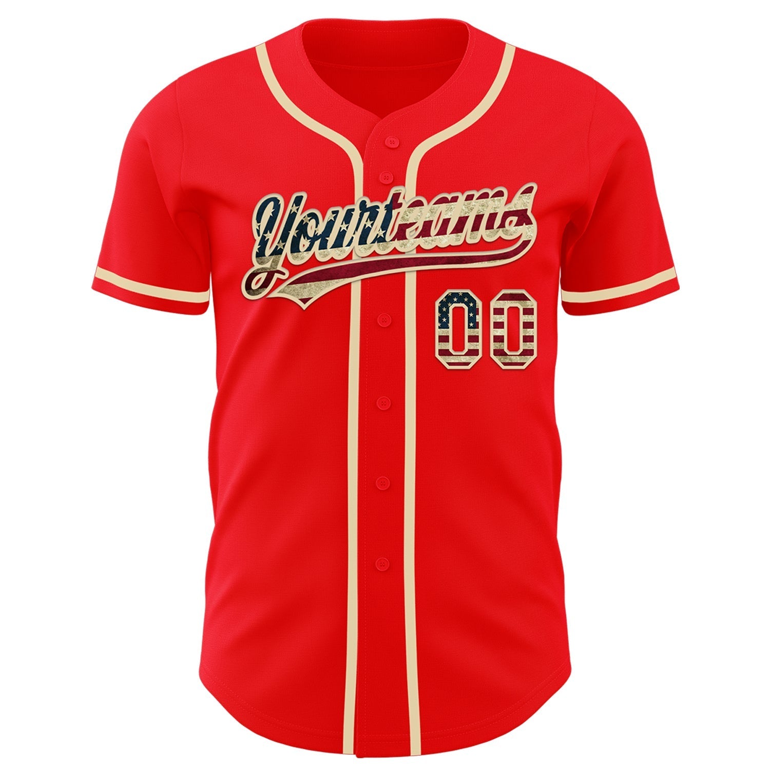 Custom Fire Red Vintage USA Flag-Cream Authentic Baseball Jersey baseball jersey product view 2