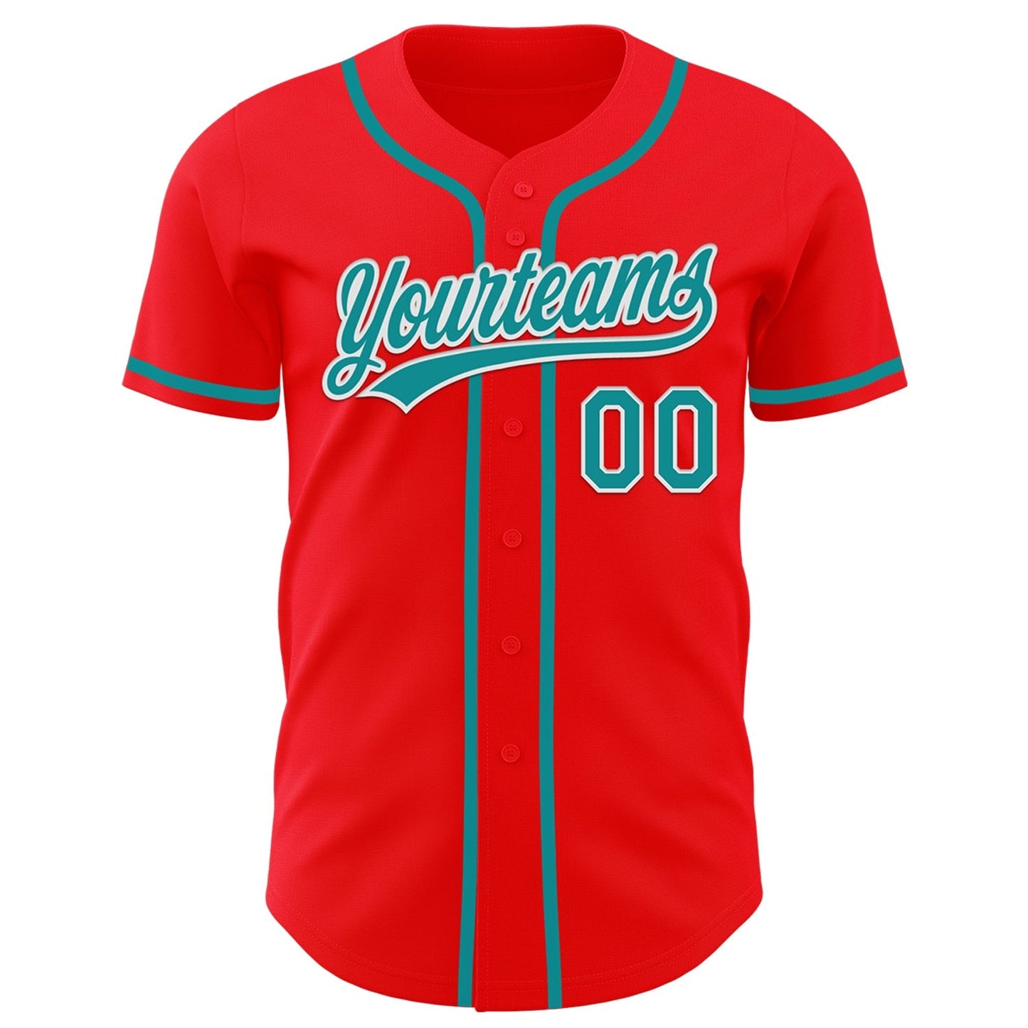 Custom Fire Red Teal-White Authentic Baseball Jersey baseball jersey product view 2