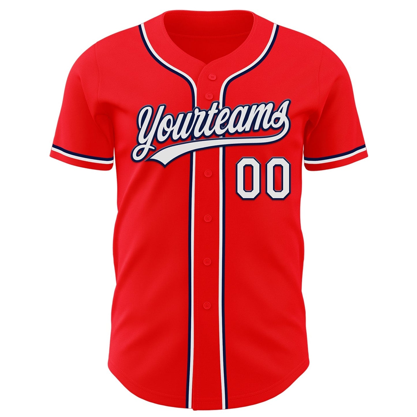 Custom Fire Red White-Navy Authentic Baseball Jersey baseball jersey product view 2
