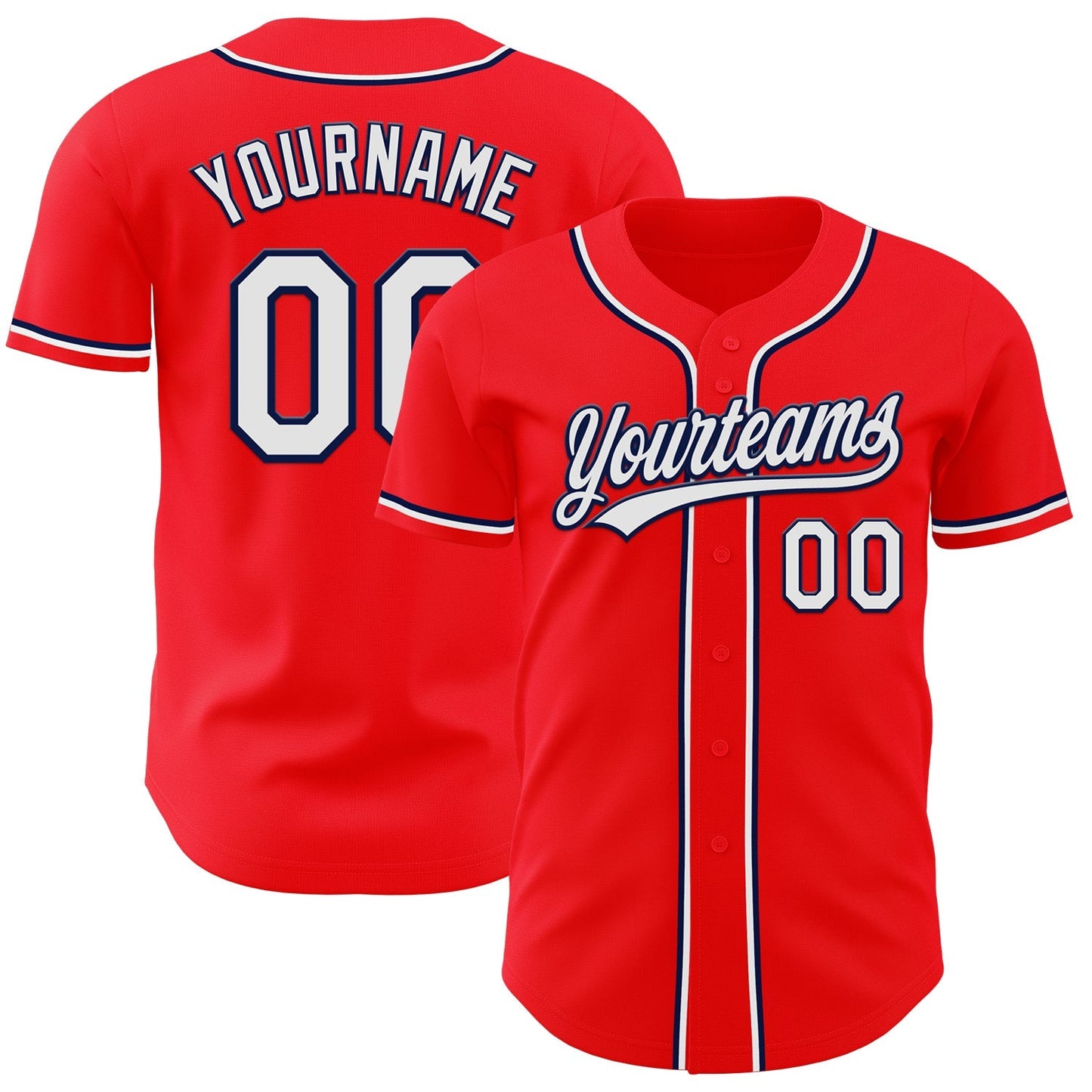 Custom Fire Red White-Navy Authentic Baseball Jersey baseball jersey product view 1