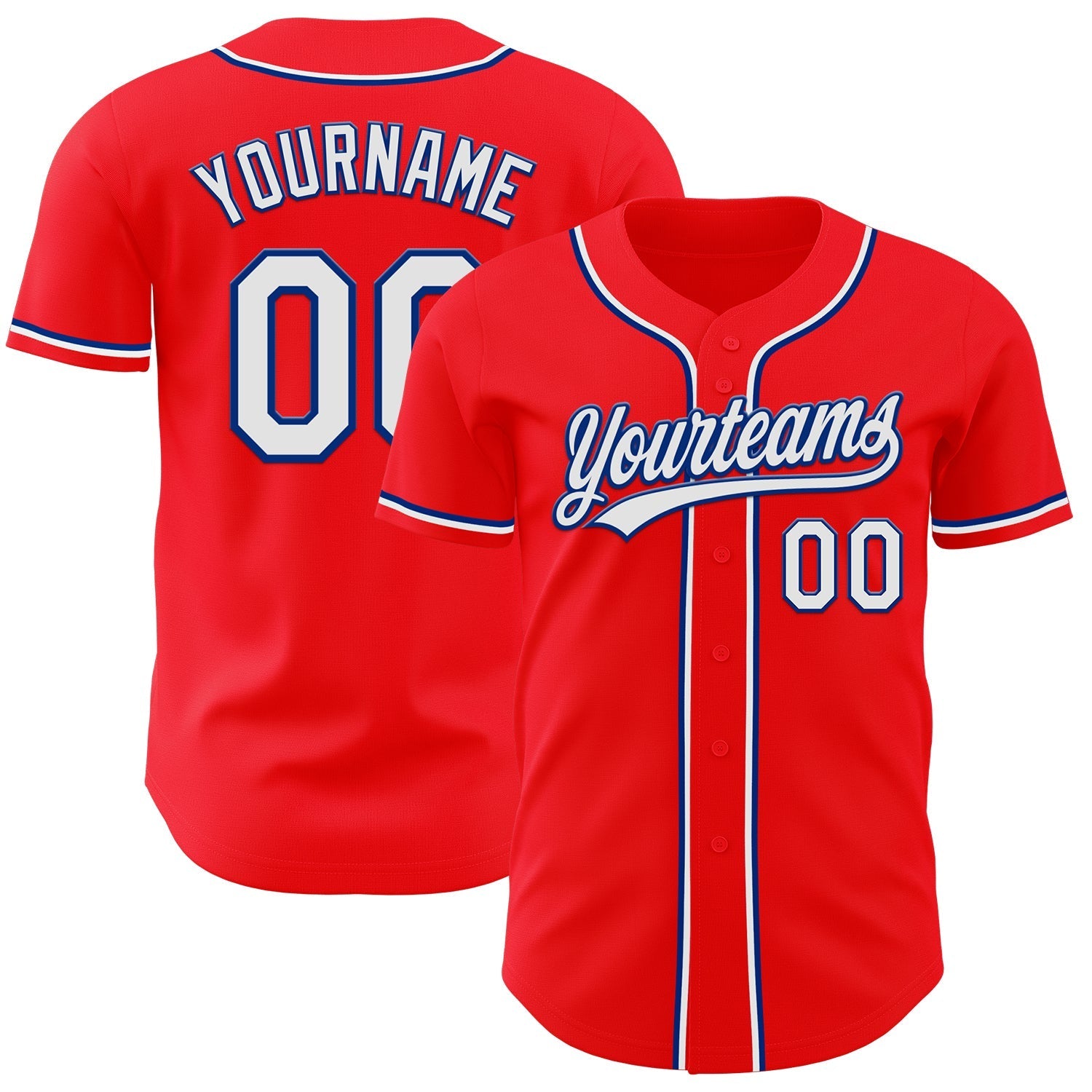 Custom Fire Red White-Royal Authentic Baseball Jersey baseball jersey product view 1