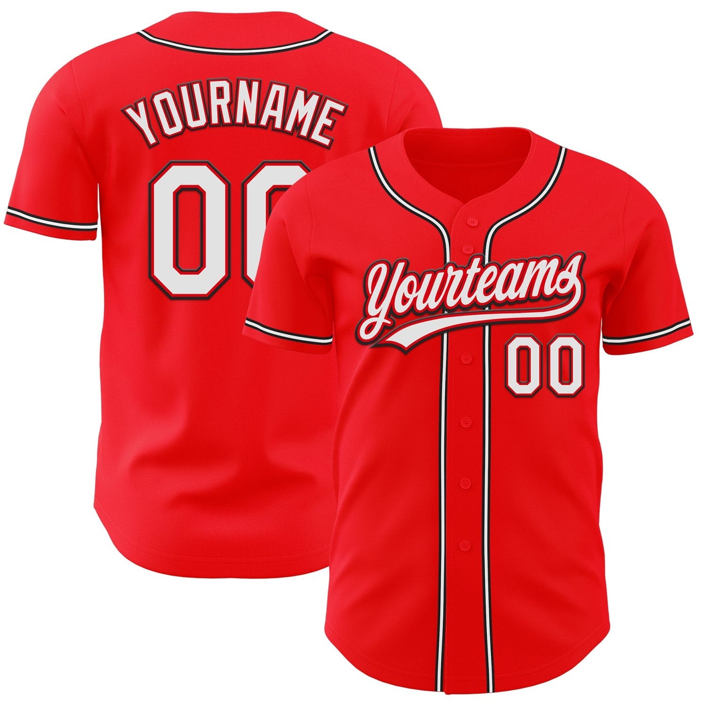 Custom Fire Red White-Black Authentic Baseball Jersey baseball jersey product view 1
