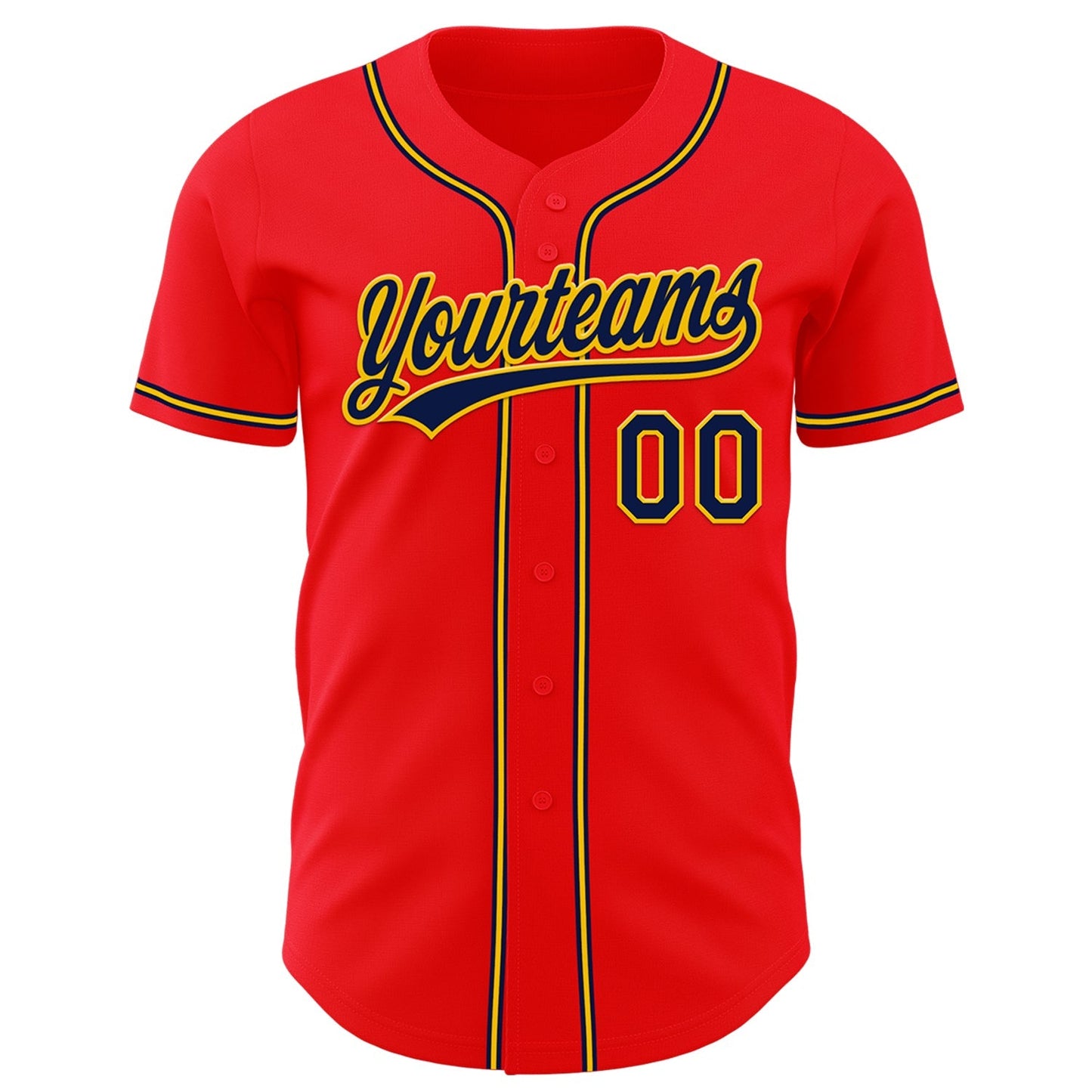Custom Fire Red Navy-Yellow Authentic Baseball Jersey baseball jersey product view 2
