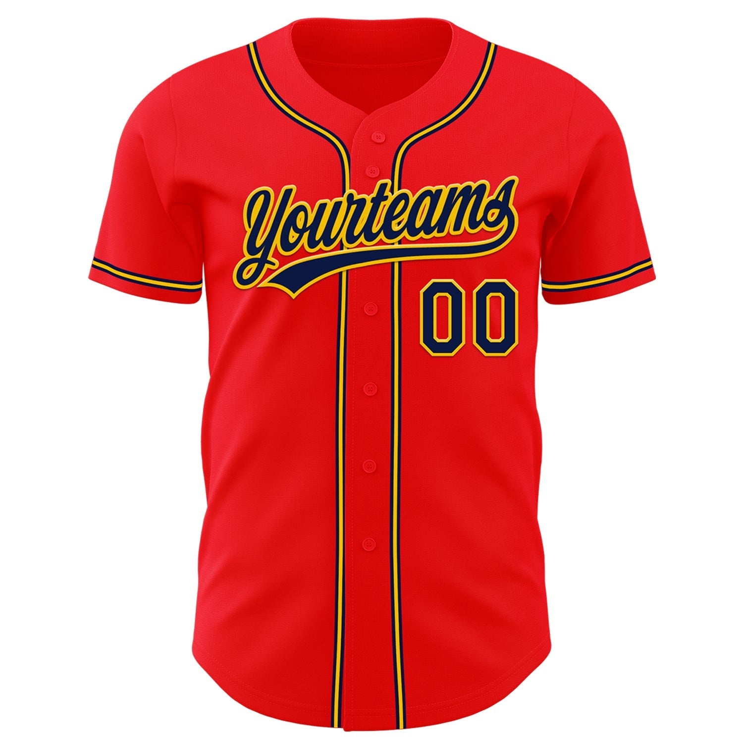 Custom Fire Red Navy-Yellow Authentic Baseball Jersey baseball jersey product view 2
