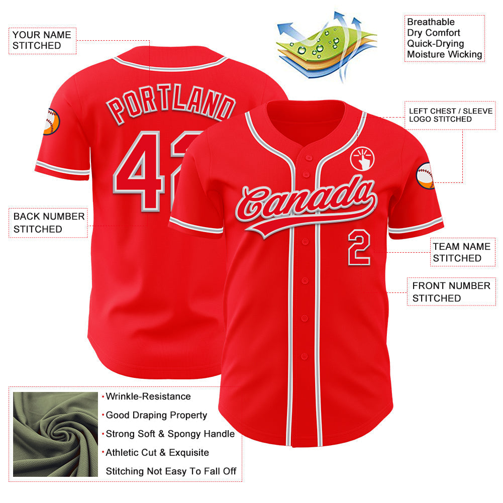 Custom Fire Red White-Gray Authentic Baseball Jersey baseball jersey product view 3