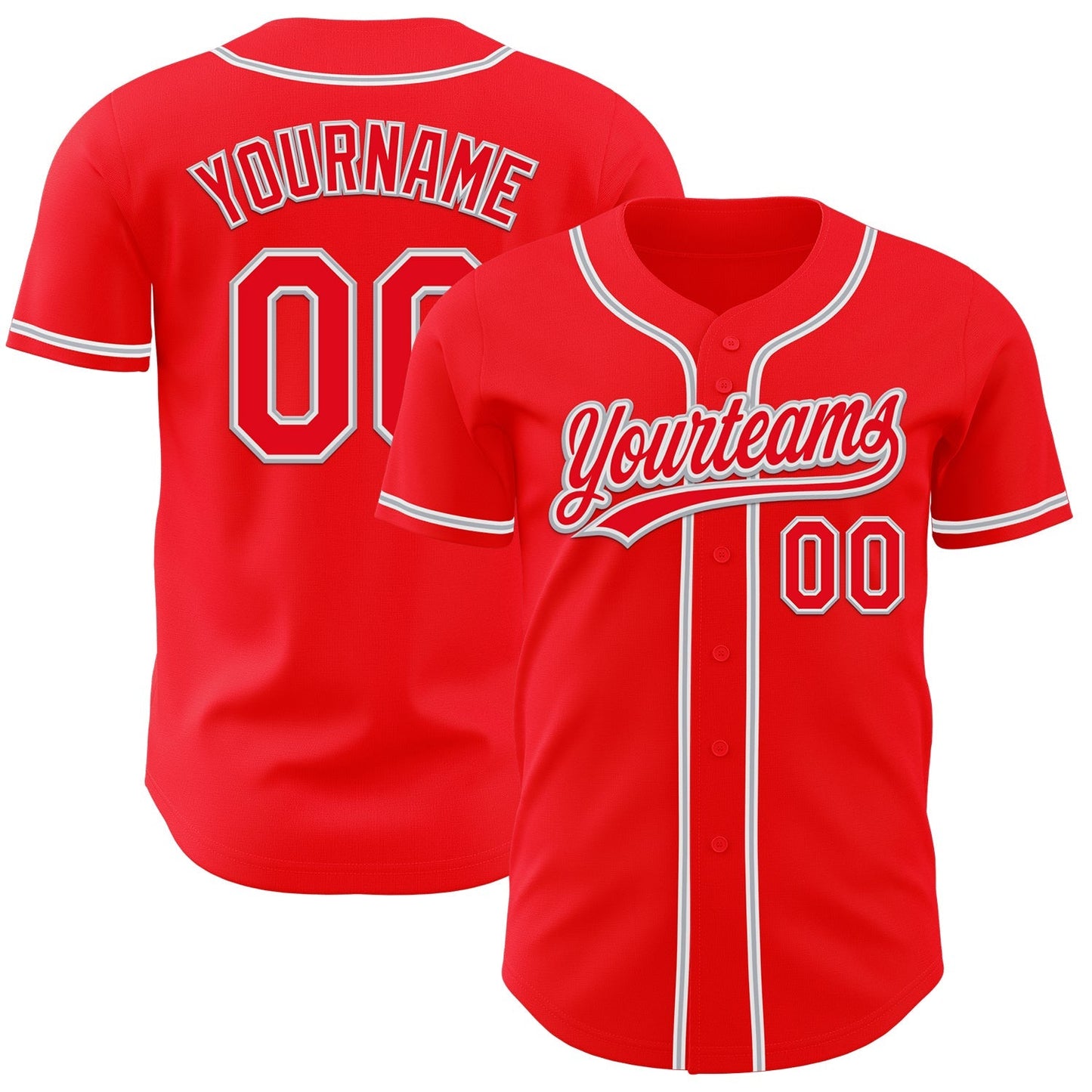 Custom Fire Red White-Gray Authentic Baseball Jersey baseball jersey product view 1