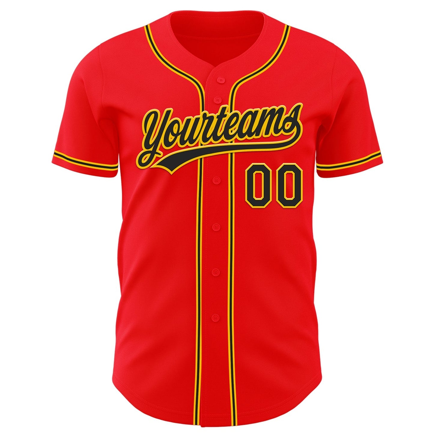 Custom Fire Red Black-Yellow Authentic Baseball Jersey baseball jersey product view 2