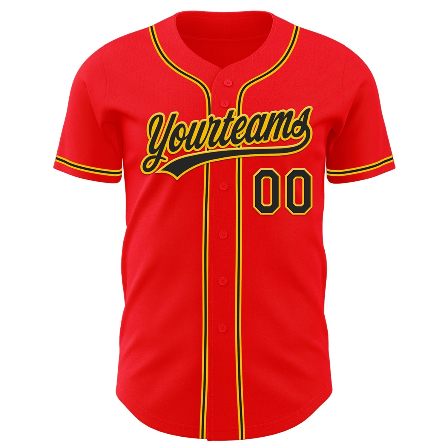 Custom Fire Red Black-Yellow Authentic Baseball Jersey baseball jersey product view 2