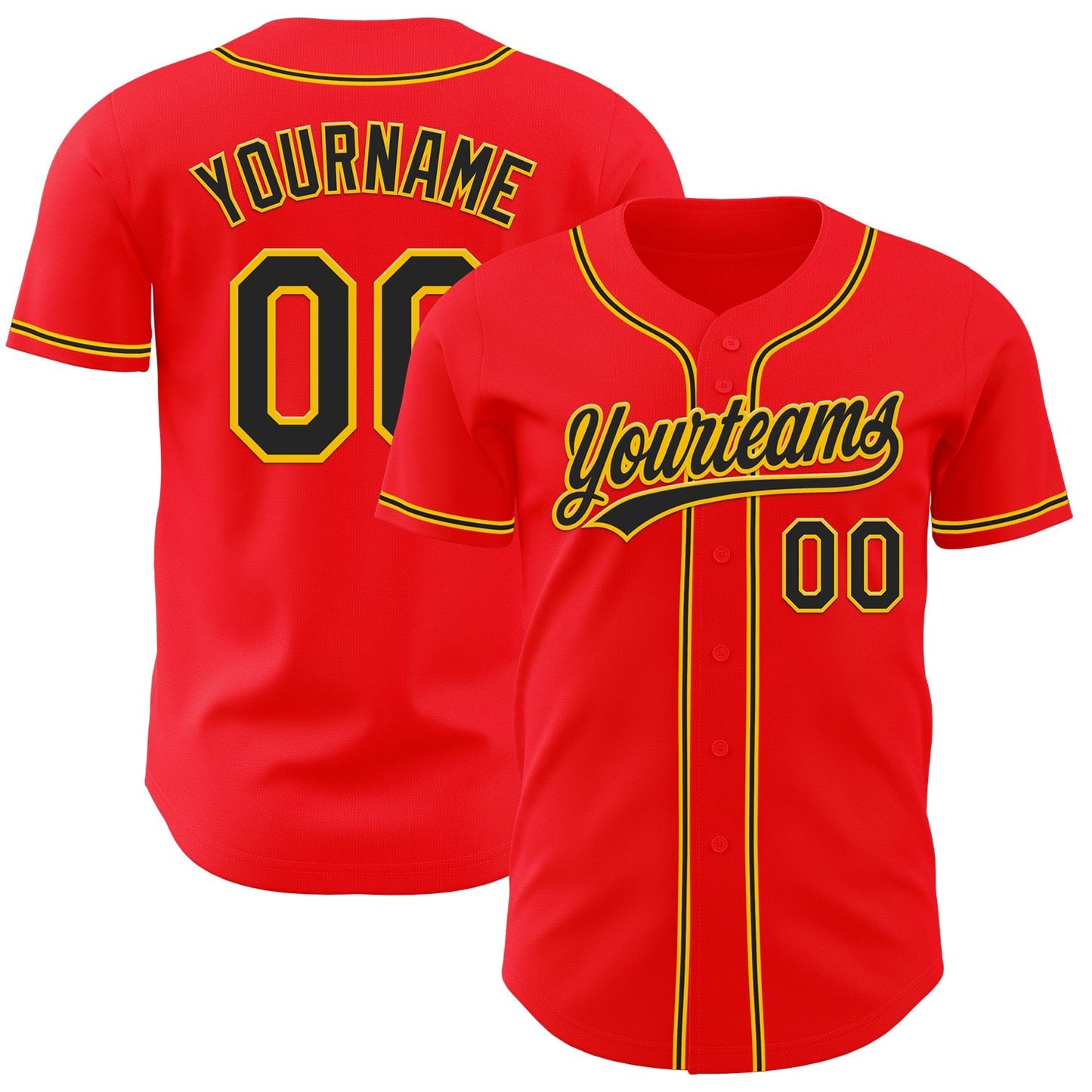 Custom Fire Red Black-Yellow Authentic Baseball Jersey baseball jersey product view 1