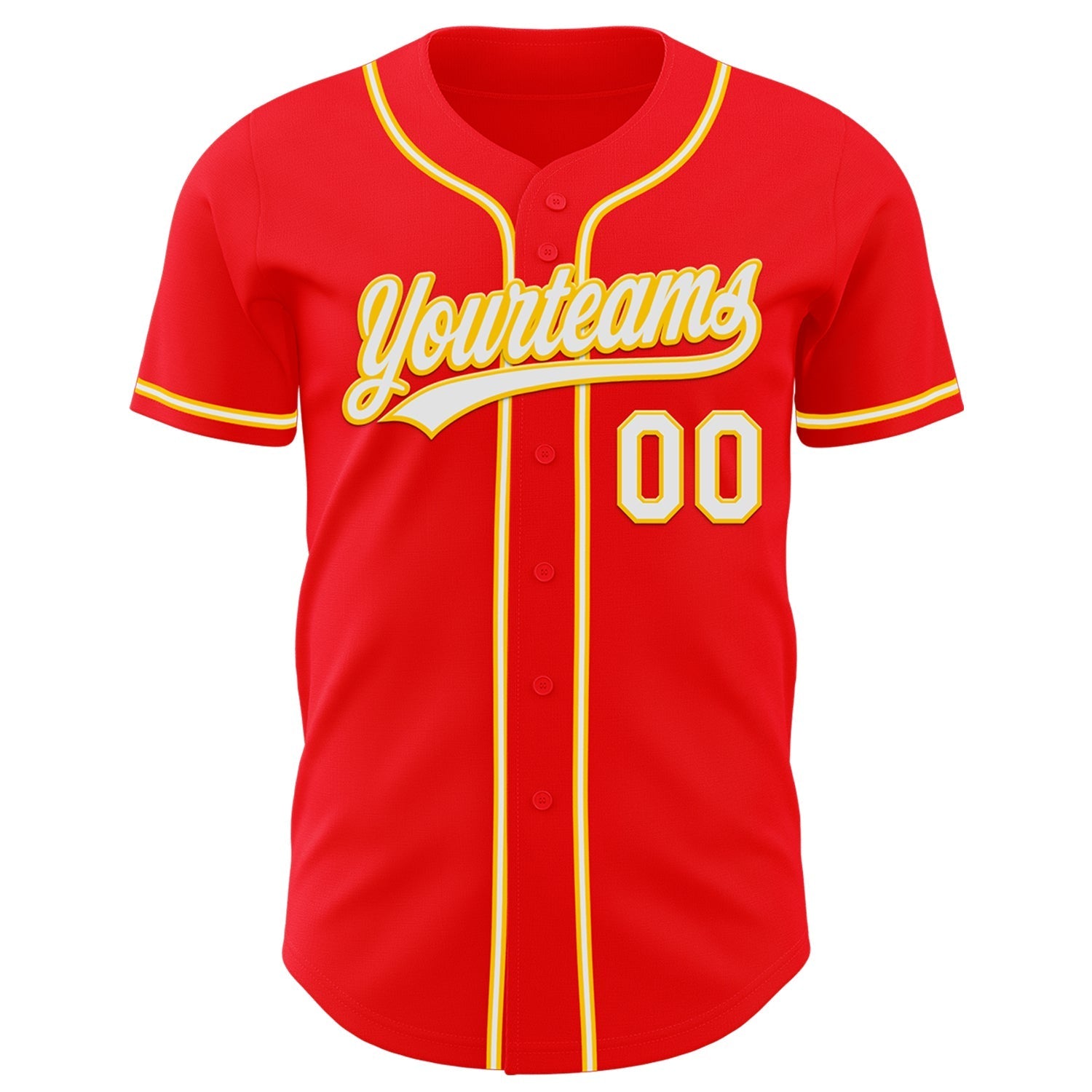 Custom Fire Red White-Yellow Authentic Baseball Jersey baseball jersey product view 2