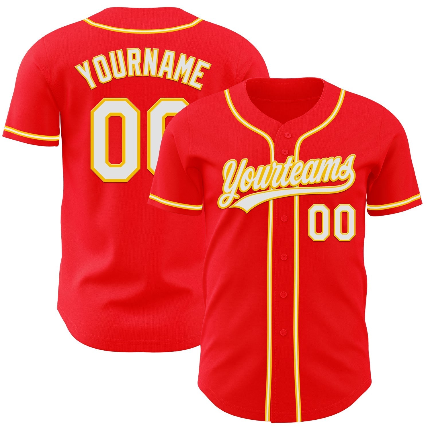 Custom Fire Red White-Yellow Authentic Baseball Jersey baseball jersey product view 1