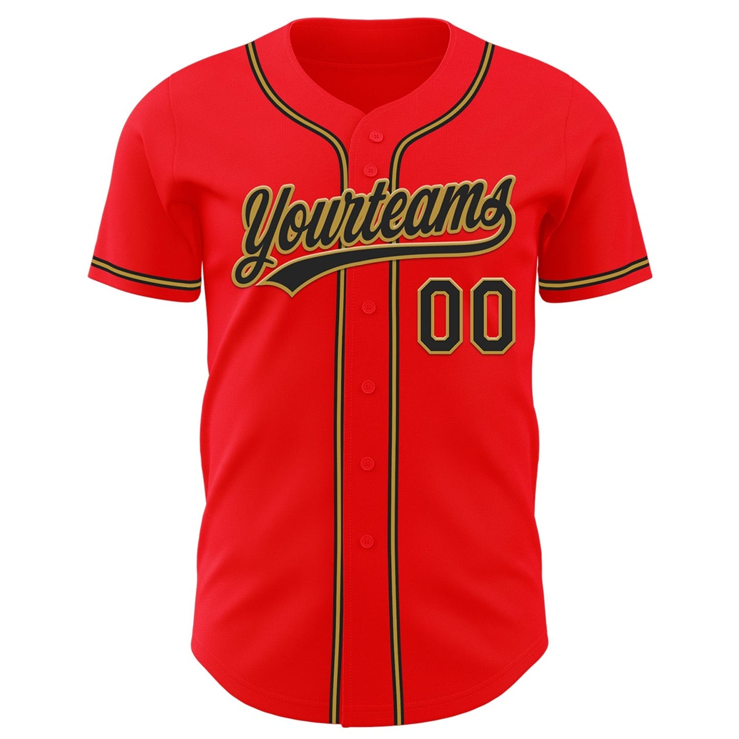 Custom Fire Red Black-Old Gold Authentic Baseball Jersey baseball jersey product view 2