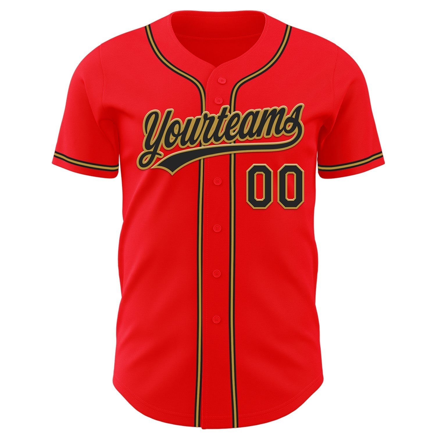 Custom Fire Red Black-Old Gold Authentic Baseball Jersey baseball jersey product view 2
