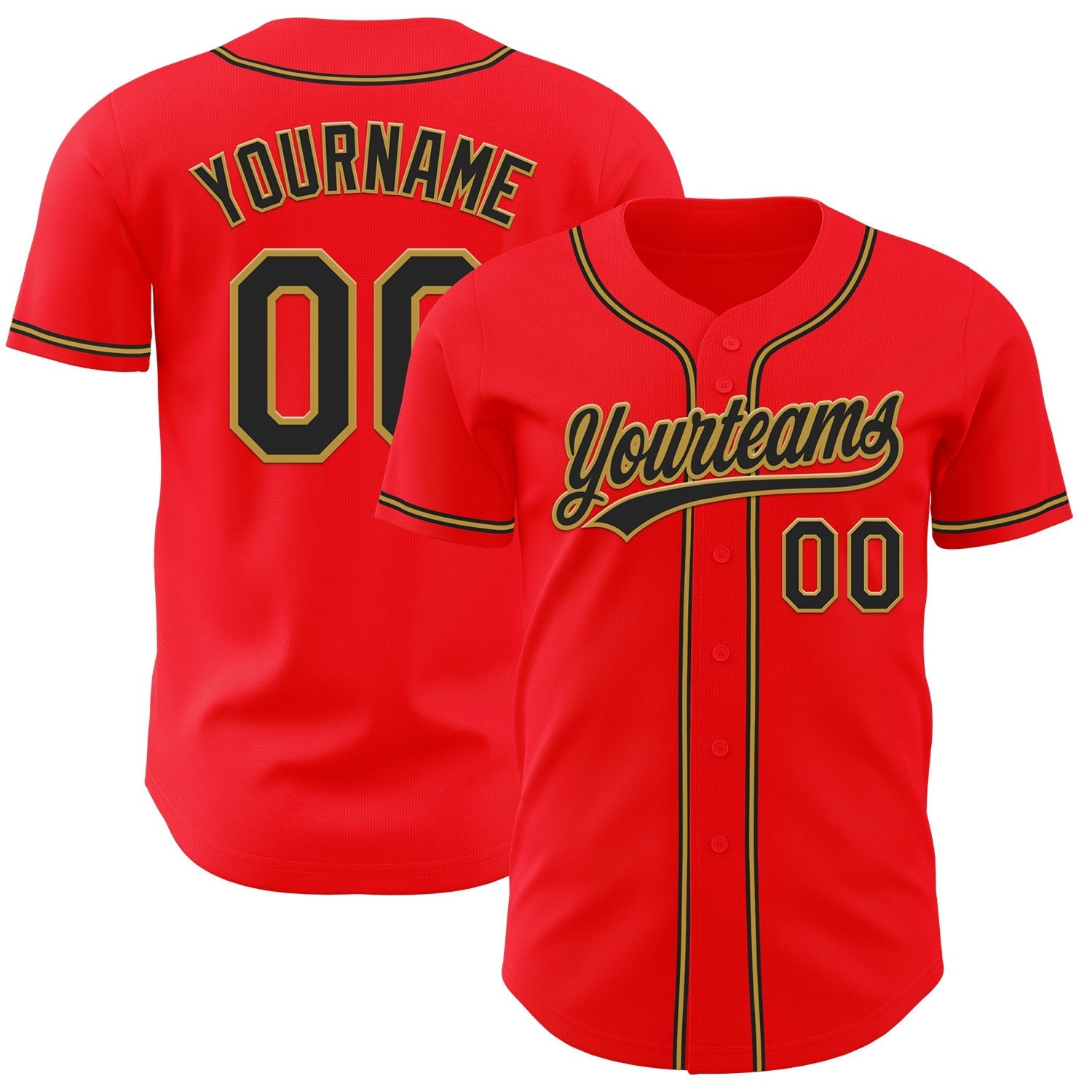 Custom Fire Red Black-Old Gold Authentic Baseball Jersey baseball jersey product view 1
