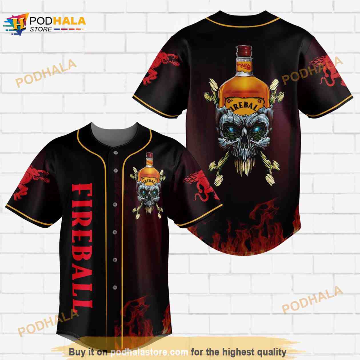 Fireball Flowery Skull Red Flame Unisex 3D Baseball Jersey baseball jersey product view 1