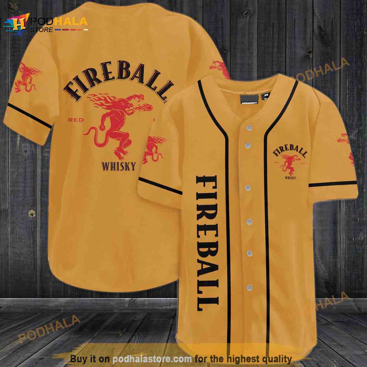 Fireball Red Hot Whiskey 3D Baseball Jersey baseball jersey product view 1