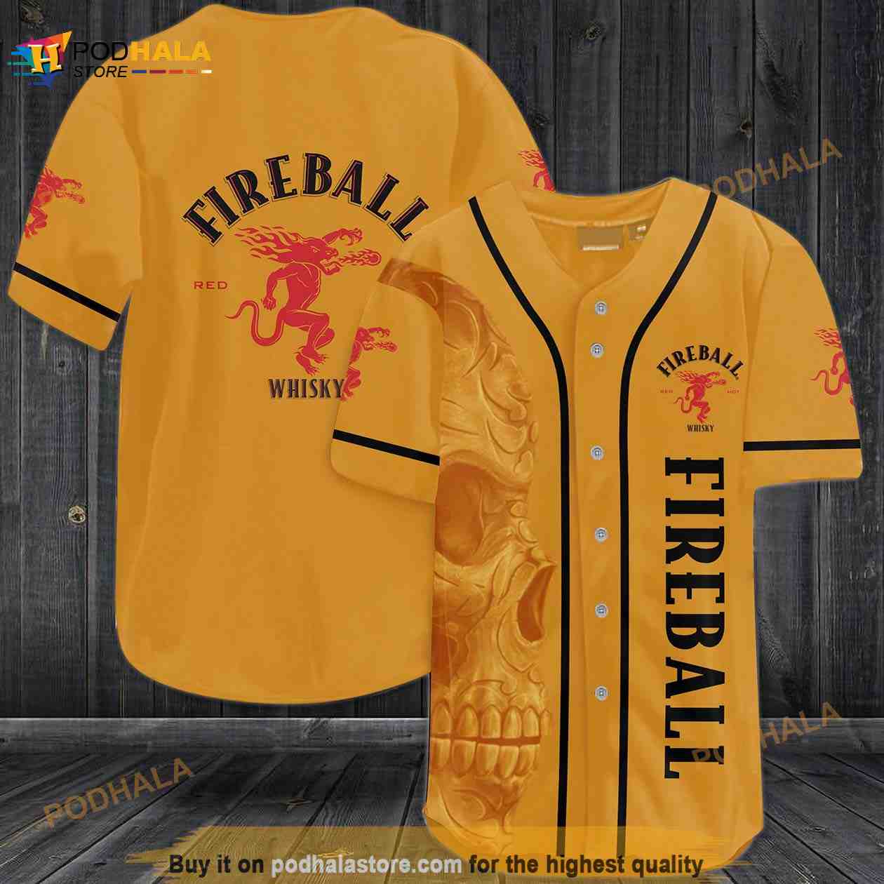 Fireball Skull 3D Baseball Jersey baseball jersey product view 1