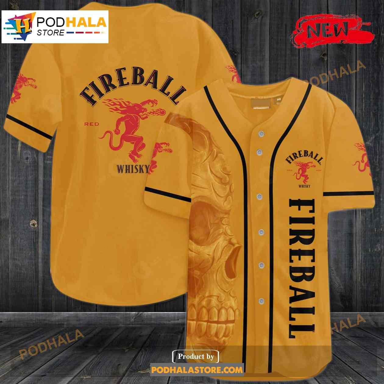 Fireball Skull Orange Baseball Jersey baseball jersey product view 1