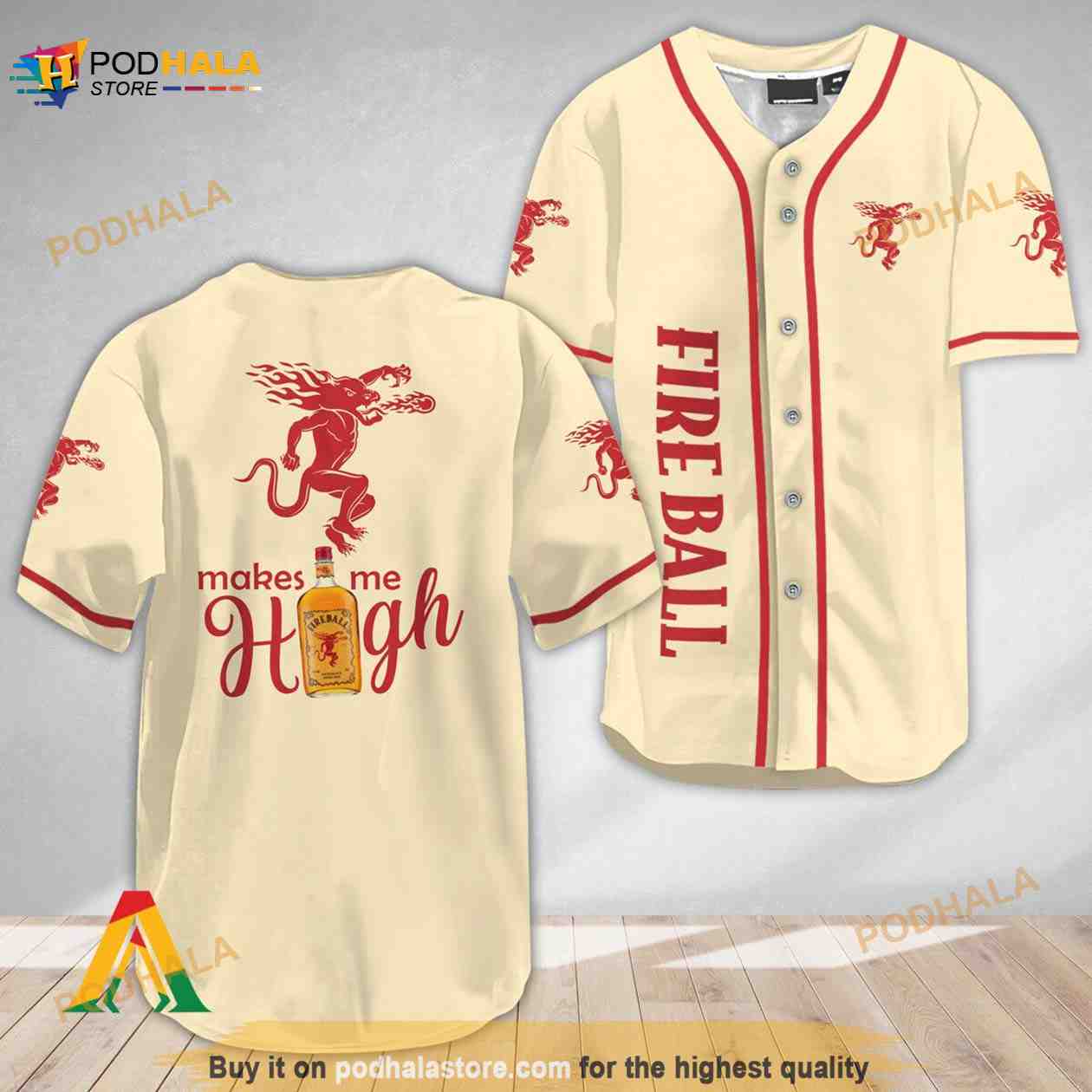 Fireball Whiskey Make Me High 3D Baseball Jersey baseball jersey product view 1