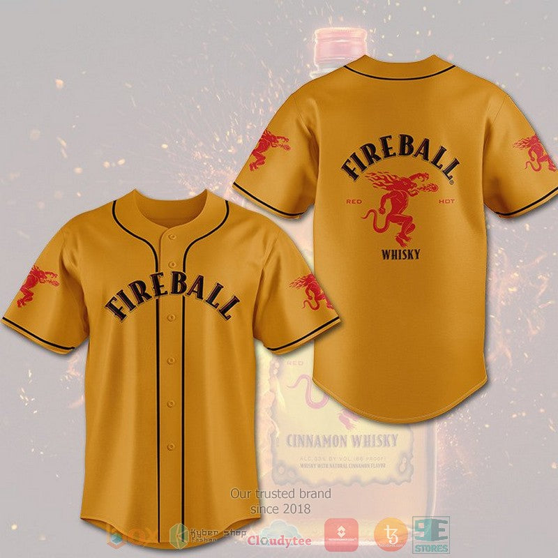 Fireball Cinnamon Whisky medium amber Baseball shirt baseball jersey product view 1