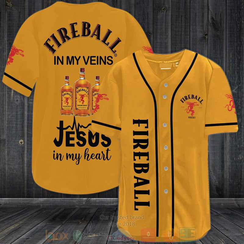 Fireball in my veins Jesus in my heart orange Baseball shirt baseball jersey product view 1