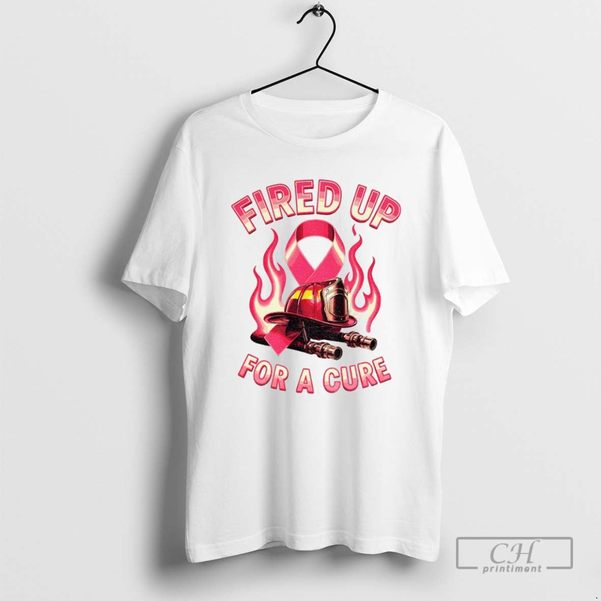 Fired Up For A Firefighter Breast Cancer Awareness Cure Pink Ribbon Firefighter T Shirts Unisex T-shirt, Sweatshirt, Hoodie, Long Sleeve Tee - T-Shirt, Sweatshirt, Hoodie