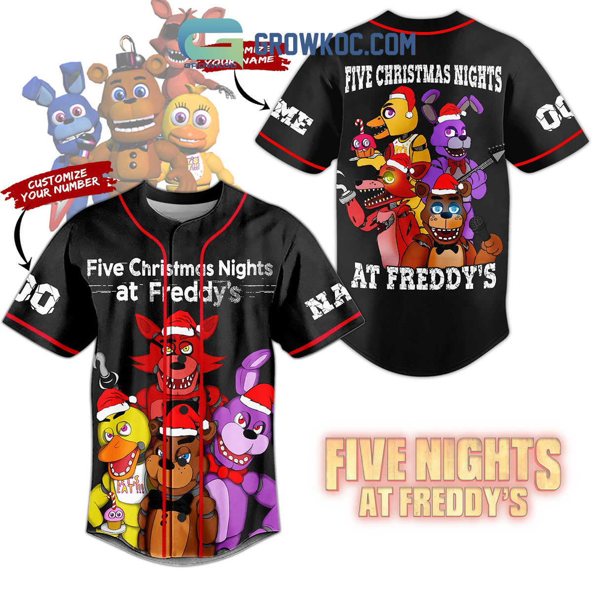 Five Christmas Nights At Freddy_s Horror Game Custom Name Number Baseball Jersey baseball jersey product view 1