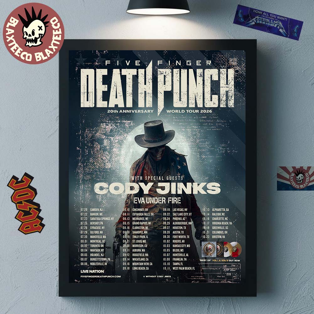 Five Finger Death Punch 20th Anniversary World Tour 2026 North America City Dates Home Decor Poster Canvas - T-Shirt, Sweatshirt, Hoodie