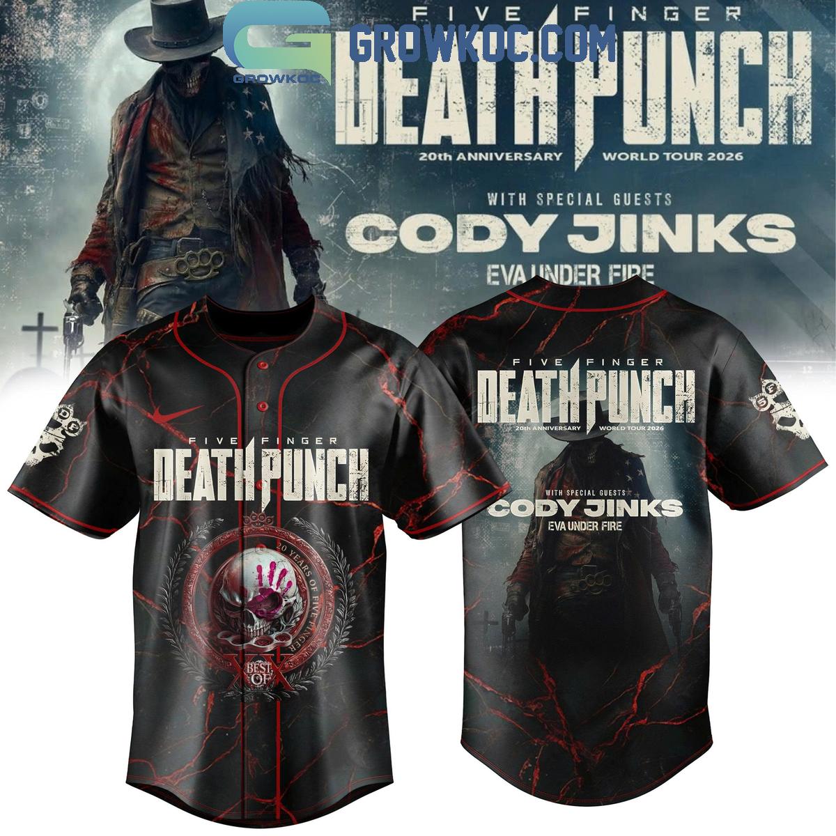 Five Finger Death Punch 20th Anniversary World Tour Baseball Jersey baseball jersey product view 1