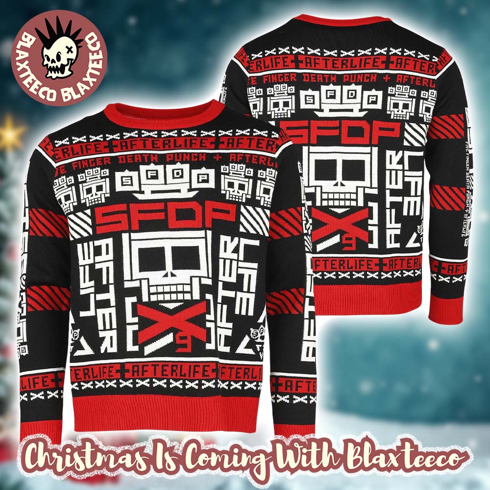 Five Finger Death Punch Afterlife Signature Symbol Knitted Black And Red Holiday Ugly Christmas Sweater - T-Shirt, Sweatshirt, Hoodie