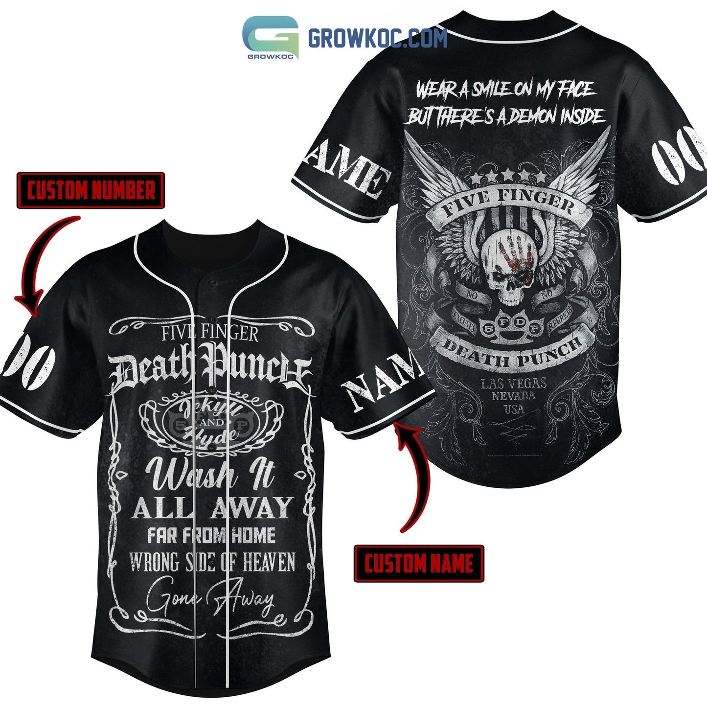 Five Finger Death Punch Wear A Smile On My Face But There’s A Demon Inside Personalized Baseball Jersey baseball jersey product view 1
