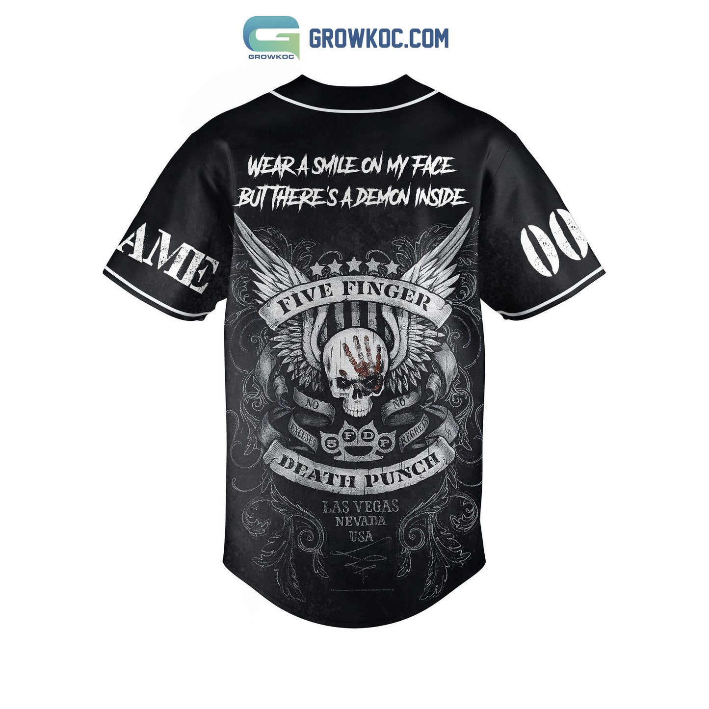 Five Finger Death Punch Wear A Smile On My Face But There’s A Demon Inside Personalized Baseball Jersey baseball jersey product view 3