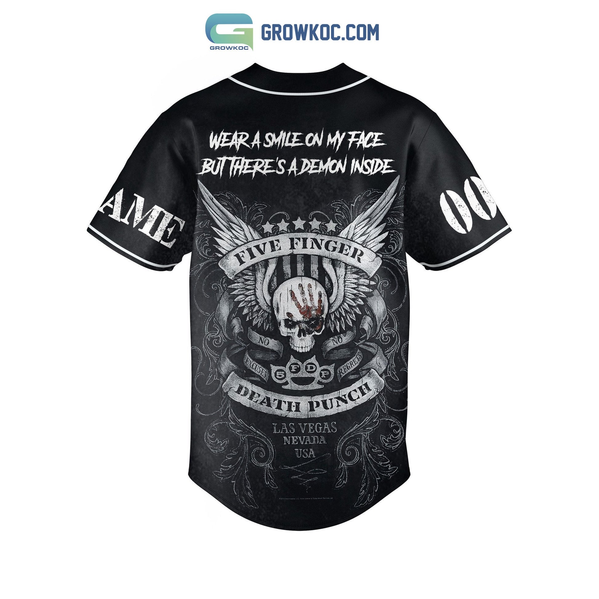 Five Finger Death Punch Wear A Smile On My Face But There’s A Demon Inside Personalized Baseball Jersey baseball jersey product view 3