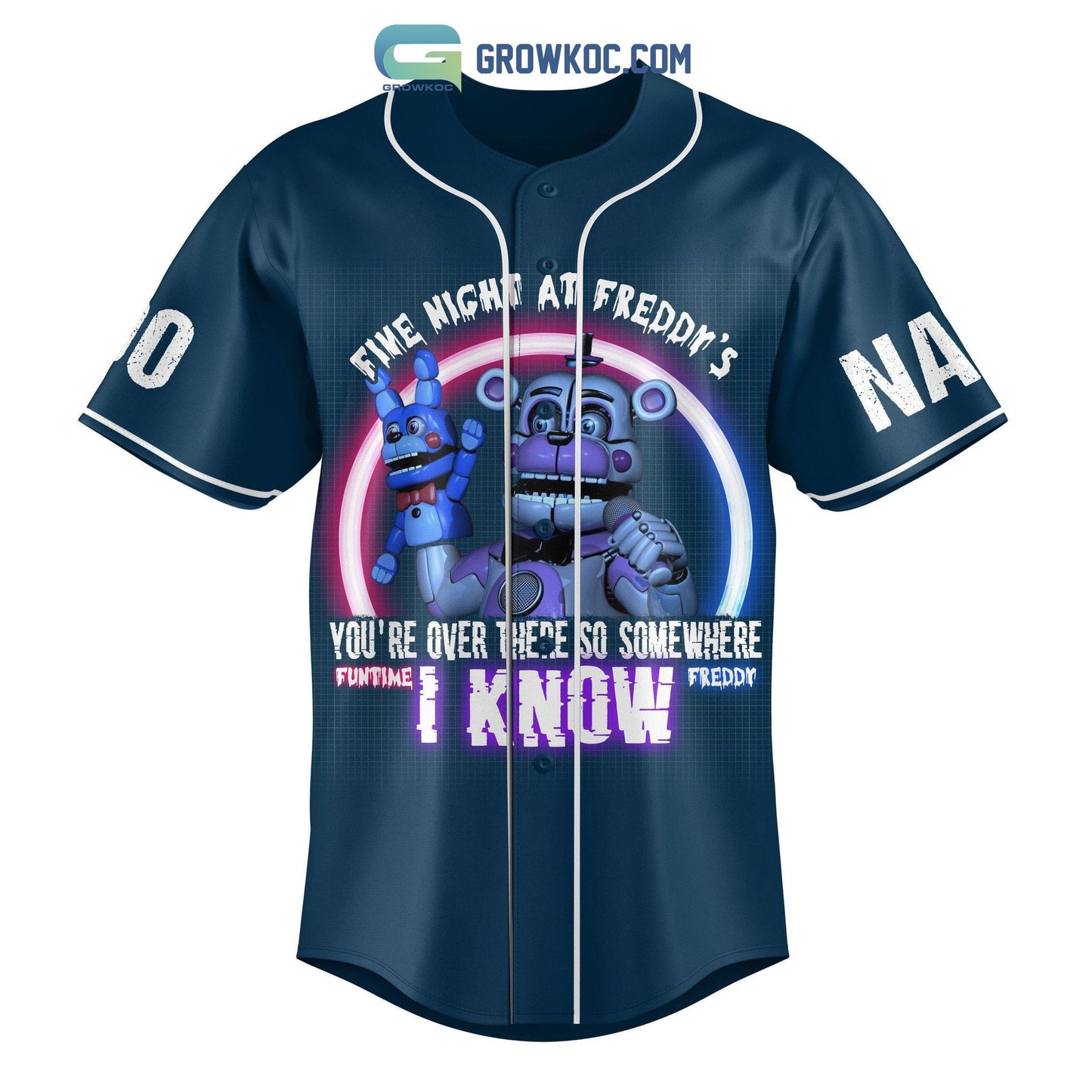 Five Night At Freddy’s You’re Over There So Somewhere Funtime I Know Personalized Baseball Jersey baseball jersey product view 1