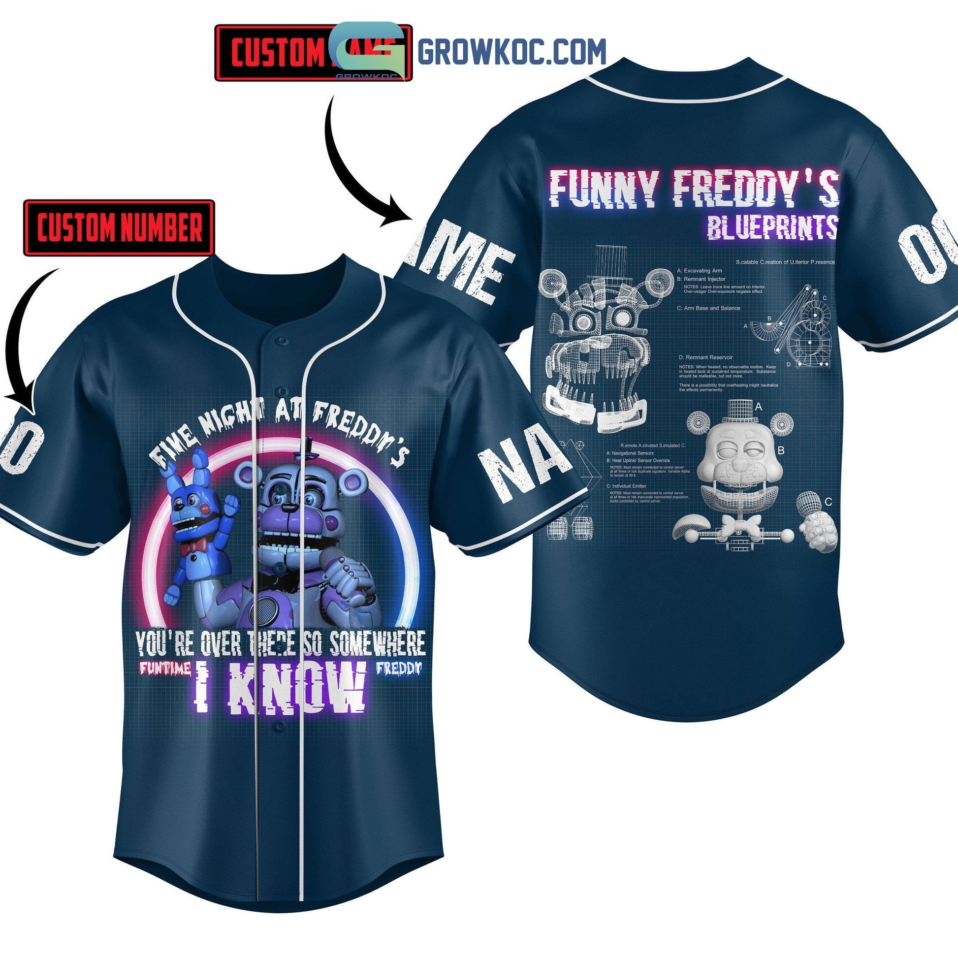 Five Night At Freddy’s You’re Over There So Somewhere Funtime I Know Personalized Baseball Jersey baseball jersey product view 3