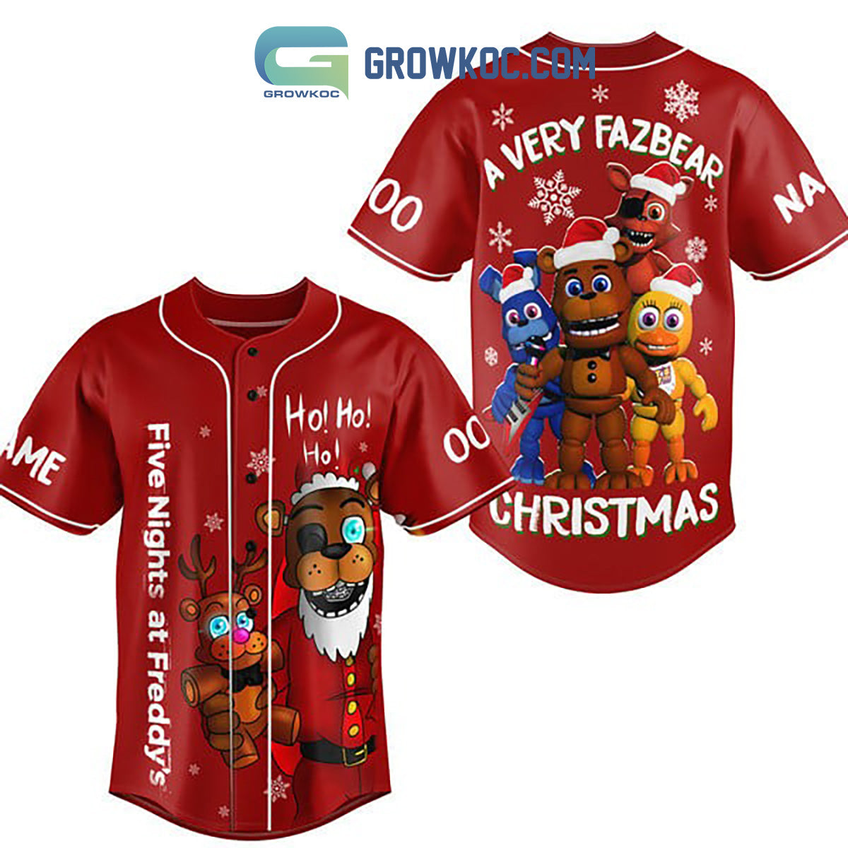 Five Nights At Freddy’s Ho Ho Ho A Very Fazbear Christmas Custom Name Personalization Christmas Baseball Jersey baseball jersey product view 1