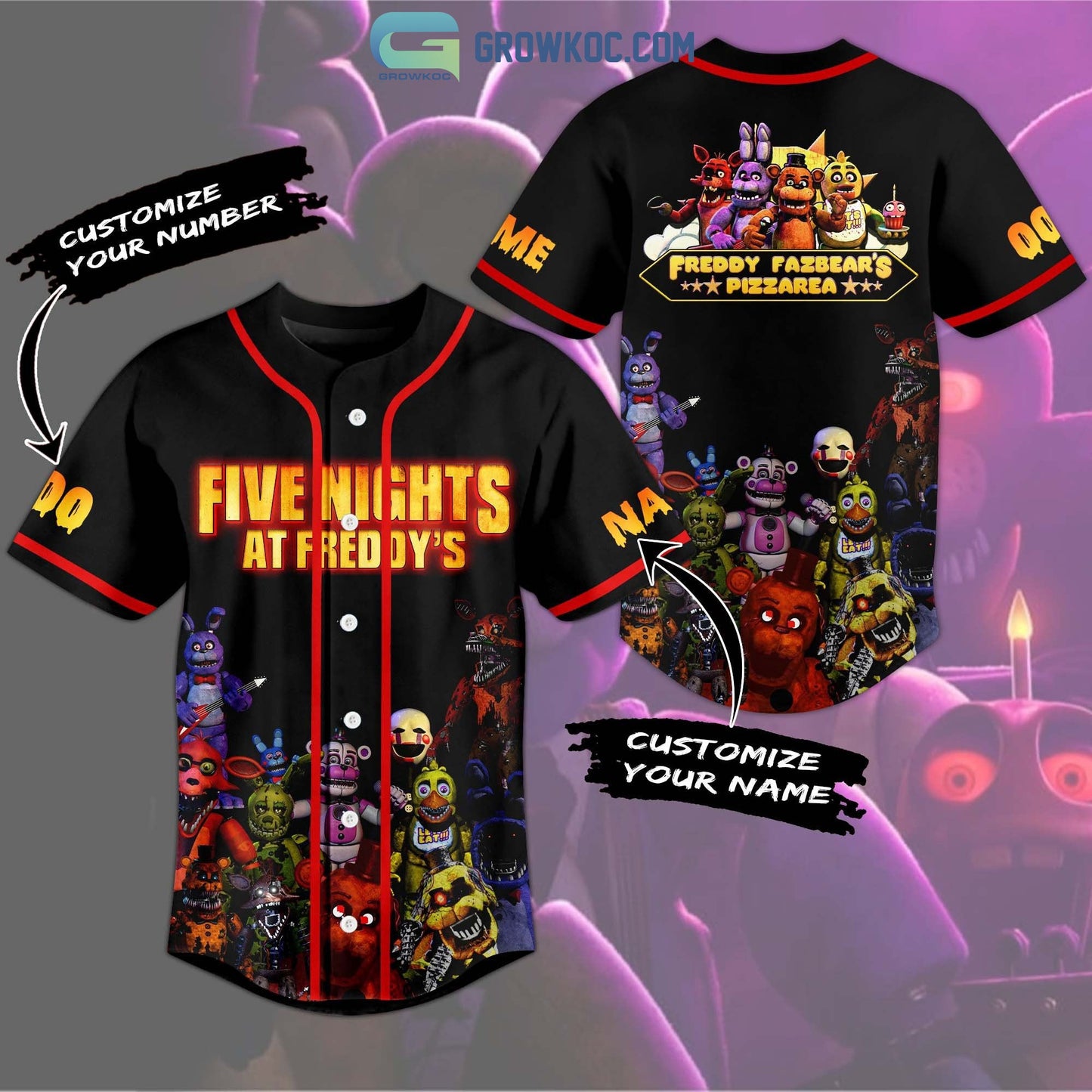 Five Nights At Freddy’s Personalized Baseball Jersey baseball jersey product view 1