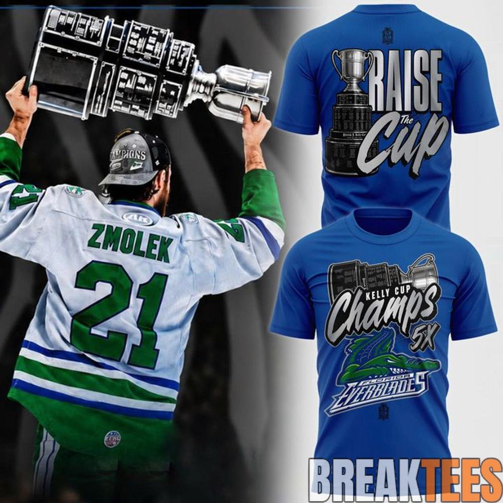 Florida Everblades Kelly Cup Champions 5X Championship 3D T-Shirt Unisex T-shirt, Sweatshirt, Hoodie, Long Sleeve Tee - T-Shirt, Sweatshirt, Hoodie