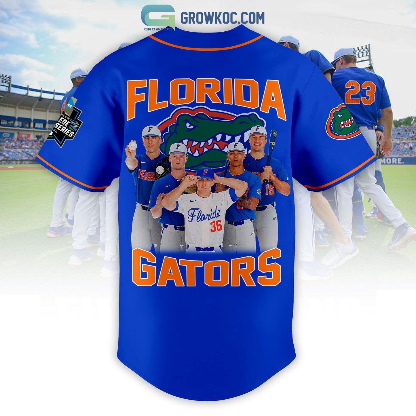 Florida Gator Baseball 2023 World Series Personalized Blue Design Baseball Jersey baseball jersey product view 3