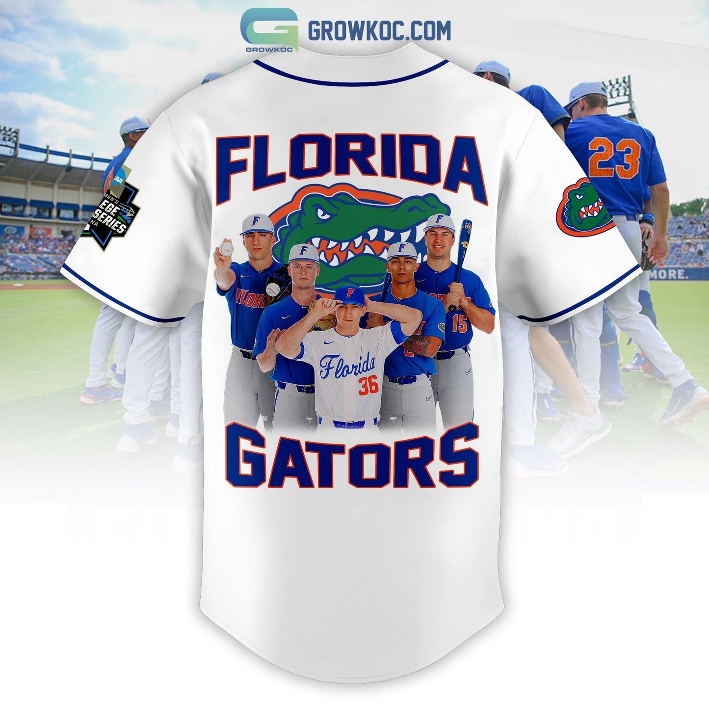 Florida Gator Baseball 2023 World Series Personalized White Design Baseball Jersey baseball jersey product view 3