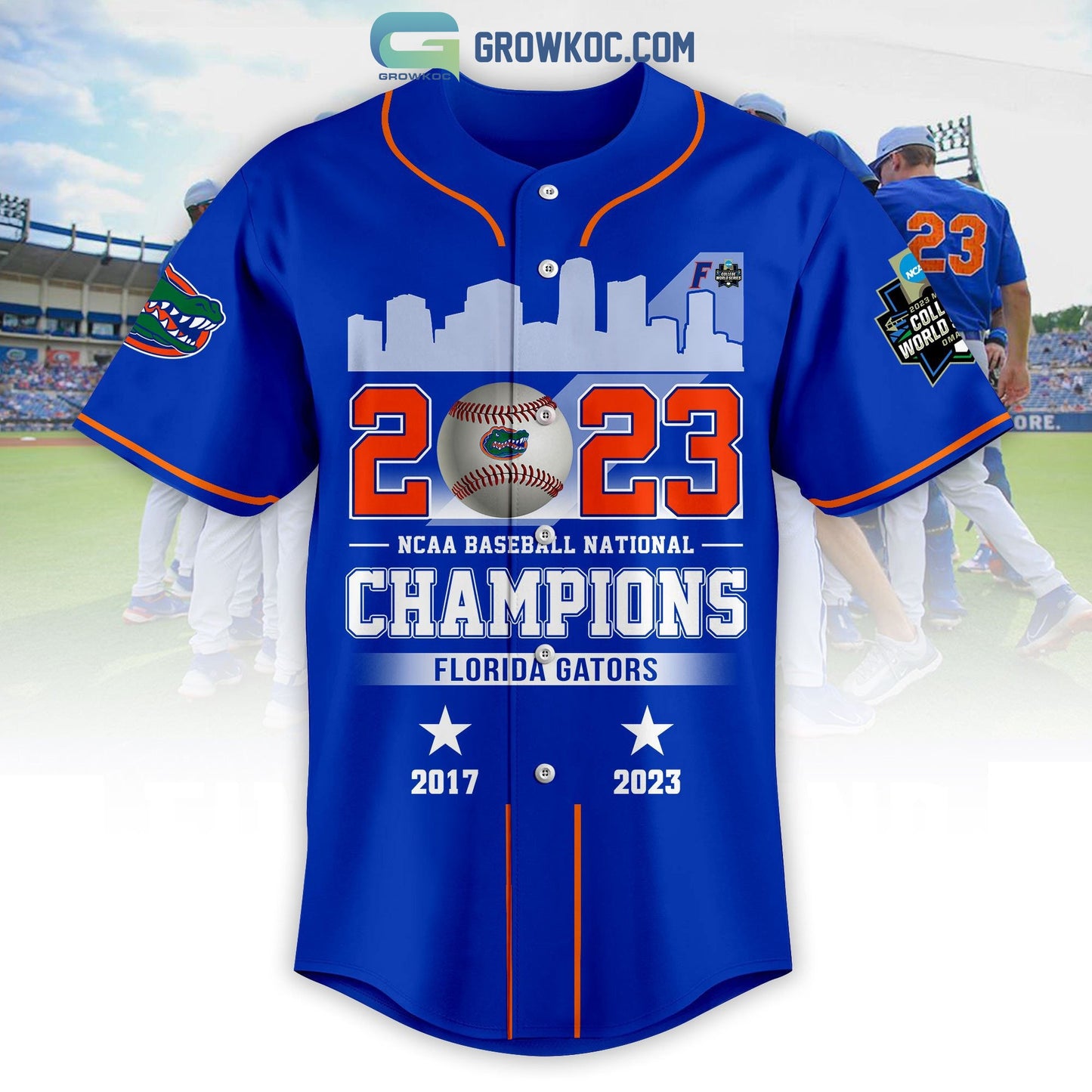 Florida Gators 2023 NCAA Baseball Nationbal Champions Baseball Jersey baseball jersey product view 2